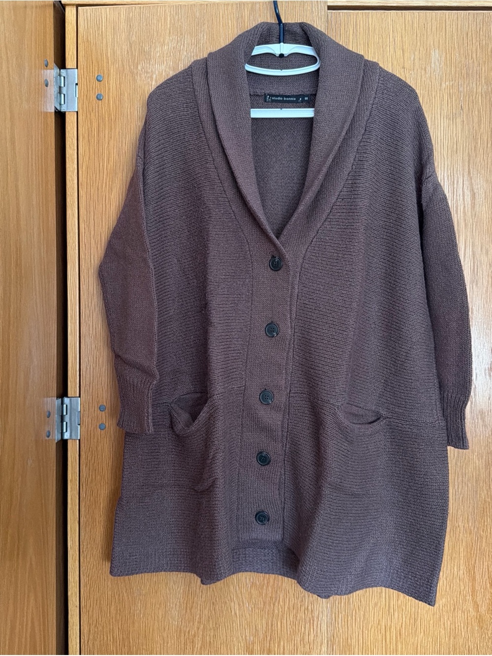 Women's Brown Shawl Collar Button-Front Cardigan Sweater
